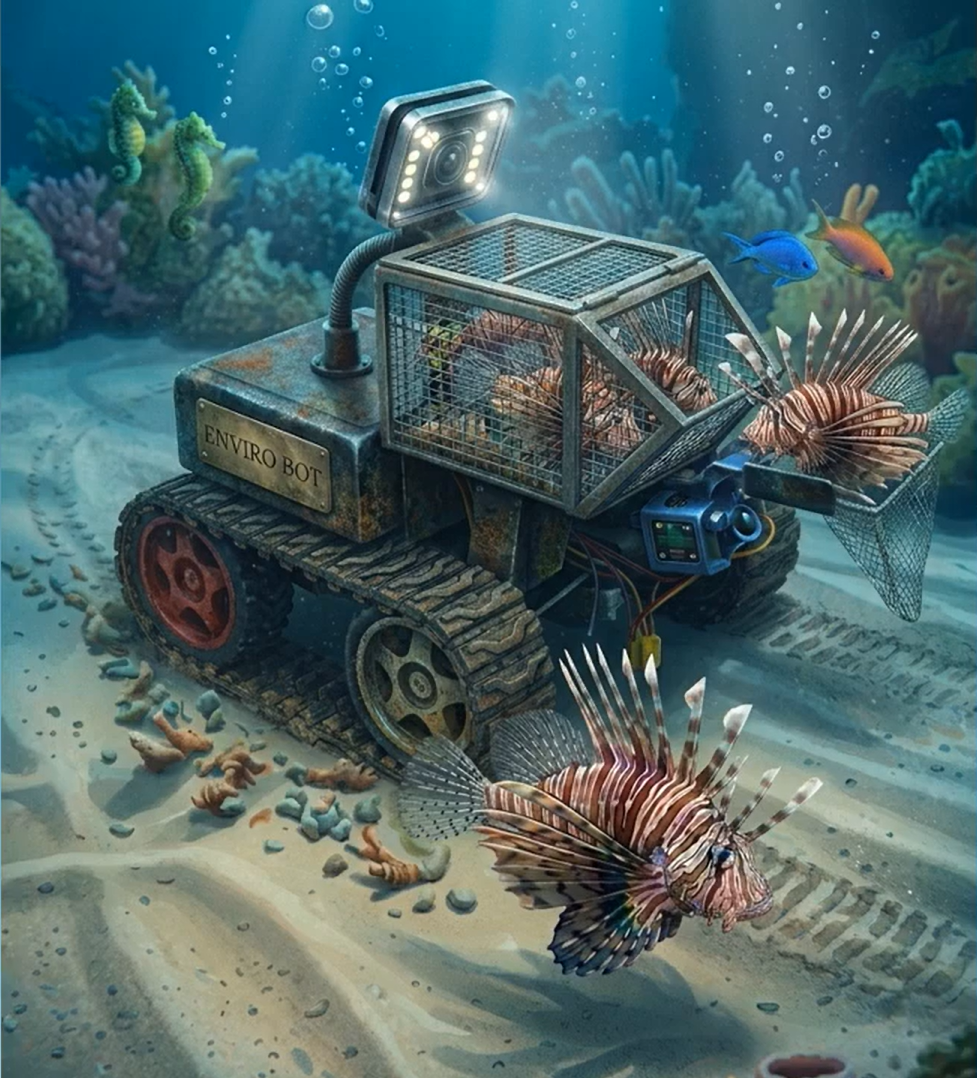 EnviroBot underwater robot with lionfish